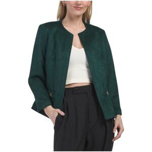 KASPER Faux Suede Framed Jacket With Welt Pockets